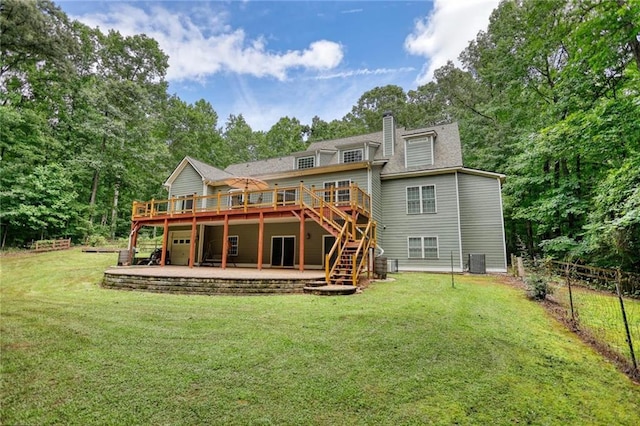 116 Woolsey Creek Trl, Fayetteville, GA 30215 - back of house with stairs, a wooden deck, cooling unit, a patio area, and a chimney