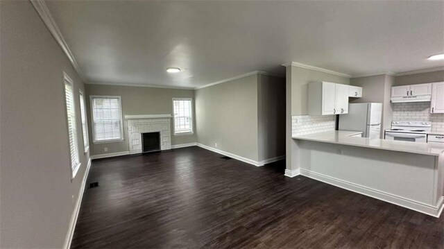 15 Harlan Rd, Atlanta, GA 30311 - unfurnished living room with dark wood-style flooring, baseboards, crown molding, and a fireplace