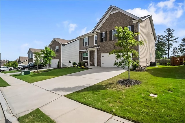 108 Wildflower Trce, Dallas, GA 30132 - view of front of house featuring driveway, an attached garage, a residential view, brick siding, and cooling unit