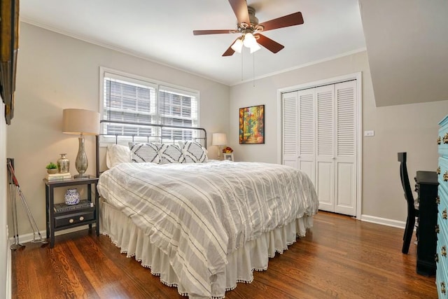2195 Edison Ave NE, Atlanta, GA 30305 - bedroom featuring baseboards, a closet, crown molding, and wood finished floors