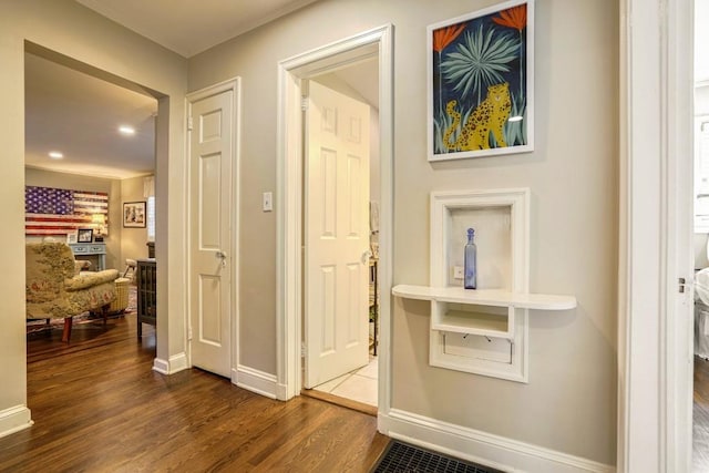 2195 Edison Ave NE, Atlanta, GA 30305 - hall featuring baseboards, dark wood-style floors, and recessed lighting
