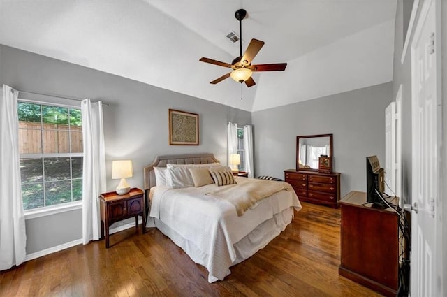 10535 Willow Meadow Cir, Alpharetta, GA 30022 - bedroom featuring dark wood finished floors, a ceiling fan, and high vaulted ceiling