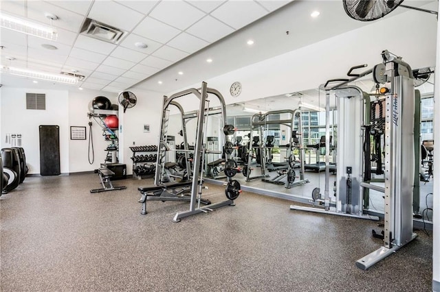 44 Peachtree Pl NE Unit 1929, Atlanta, GA 30309 - workout area featuring a drop ceiling and recessed lighting