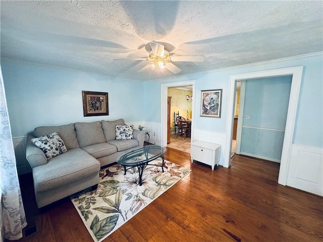2606 Ramblewood Ct, Acworth, GA 30102 - living room with ceiling fan, dark hardwood / wood-style floors, and a textured ceiling