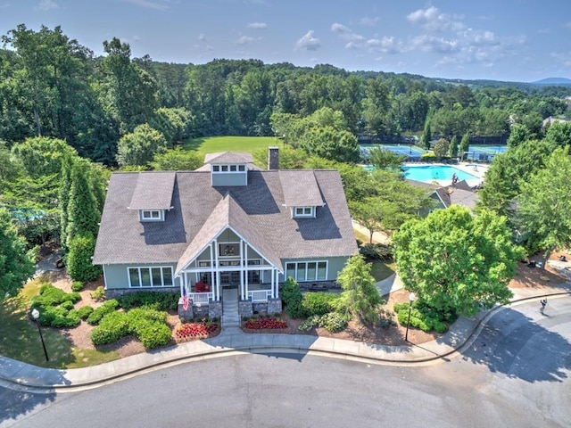 903 Duncan Ter, Canton, GA 30115 - aerial view of property and surrounding area featuring a pool and a heavily wooded area