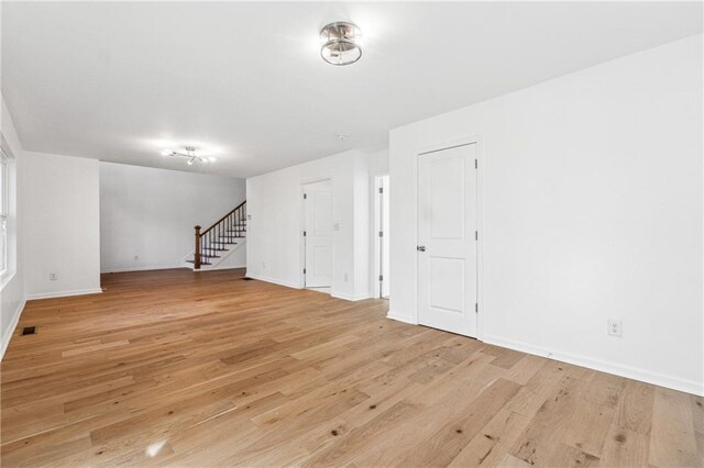 unfurnished living room featuring light wood-type flooring