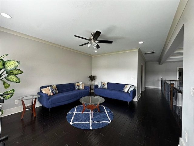 2657 Gray Mill Way, Loganville, GA 30052 - living area with wood finished floors, baseboards, recessed lighting, and a ceiling fan