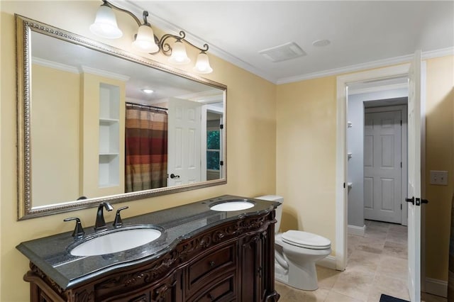 790 Thornberry Dr, Alpharetta, GA 30022 - full bath featuring toilet, baseboards, vanity, ornamental molding, and tile patterned floors