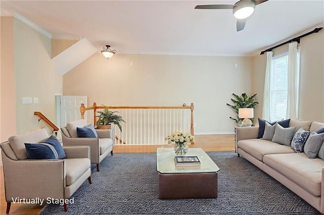 1160 Newpark View Pl Unit 8, Mableton, GA 30126 - living room featuring ornamental molding, ceiling fan, and wood finished floors