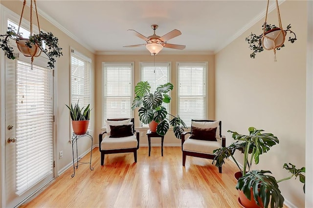 1160 Newpark View Pl Unit 8, Mableton, GA 30126 - living area featuring ceiling fan, light wood-type flooring, and ornamental molding