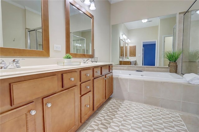 1160 Newpark View Pl Unit 8, Mableton, GA 30126 - bathroom featuring double vanity, a garden tub, and tile patterned floors