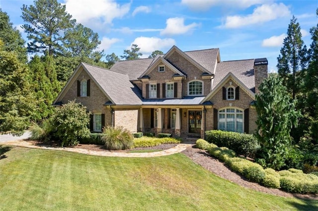 craftsman inspired home featuring a porch and a front yard