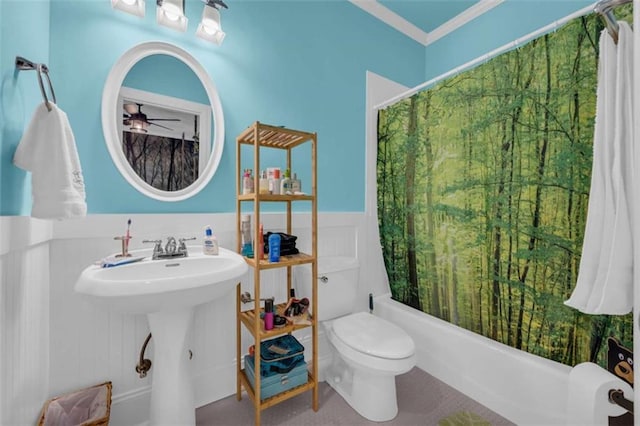 bathroom featuring sink, toilet, and crown molding