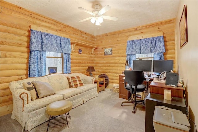 office area featuring carpet floors and ceiling fan