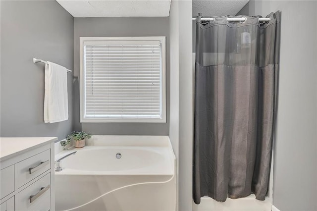 5407 Palmetto Ct, Flowery Branch, GA 30542 - full bathroom with a garden tub, vanity, and curtained shower