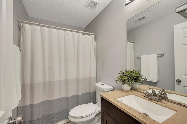 5407 Palmetto Ct, Flowery Branch, GA 30542 - full bathroom featuring toilet, vanity, a textured ceiling, and a shower with curtain