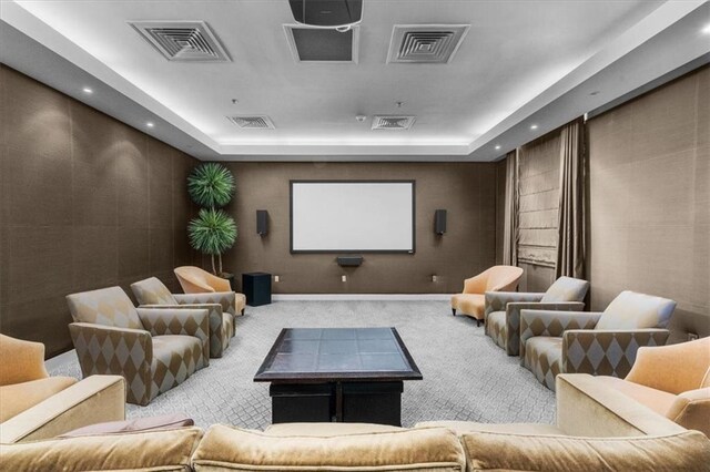 2881 Peachtree Rd NE Unit 1102, Atlanta, GA 30305 - carpeted cinema room with a raised ceiling, baseboards, and recessed lighting