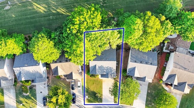 335 Pintail Ct, Suwanee, GA 30024 - aerial perspective of suburban area with property boundaries highlighted