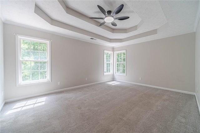 206 Belmont Dr, Monroe, GA 30655 - carpeted spare room featuring a raised ceiling, ceiling fan, a textured ceiling, baseboards, and ornamental molding