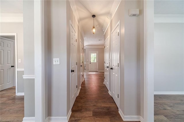 206 Belmont Dr, Monroe, GA 30655 - corridor with crown molding, dark wood-style flooring, and baseboards