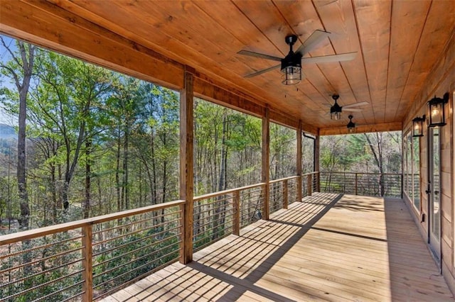 78 Pocola Ct, Ellijay, GA 30536 - wooden terrace with a forest view and a ceiling fan