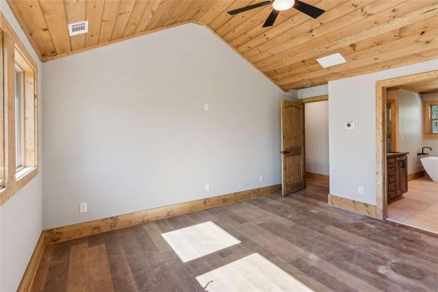 78 Pocola Ct, Ellijay, GA 30536 - unfurnished bedroom with baseboards, wood finished floors, lofted ceiling, visible vents, and wood ceiling