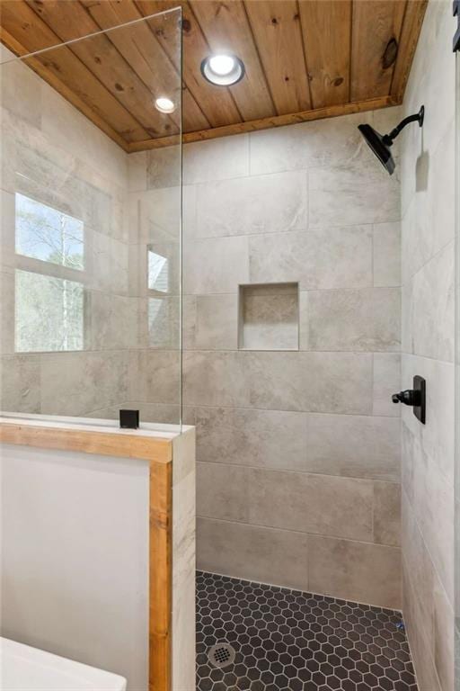 78 Pocola Ct, Ellijay, GA 30536 - bathroom with a walk in shower, recessed lighting, and wood ceiling