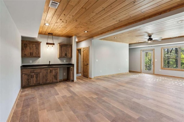 78 Pocola Ct, Ellijay, GA 30536 - unfurnished living room featuring a sink, baseboards, light wood-type flooring, visible vents, and wood ceiling