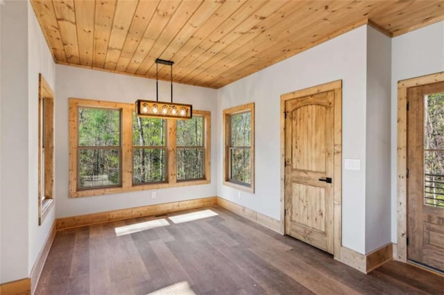78 Pocola Ct, Ellijay, GA 30536 - interior space with wood ceiling, baseboards, wood finished floors, and a notable chandelier