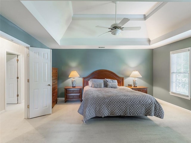 3580 Treeline Pass NE, Roswell, GA 30075 - carpeted bedroom with a raised ceiling and ceiling fan