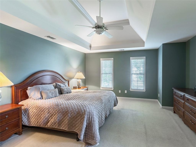 3580 Treeline Pass NE, Roswell, GA 30075 - bedroom featuring a raised ceiling, light carpet, and ceiling fan