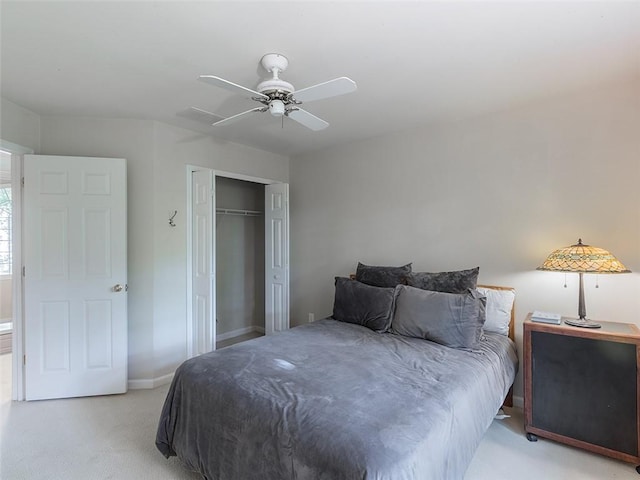 3580 Treeline Pass NE, Roswell, GA 30075 - bedroom with light colored carpet, a closet, and ceiling fan
