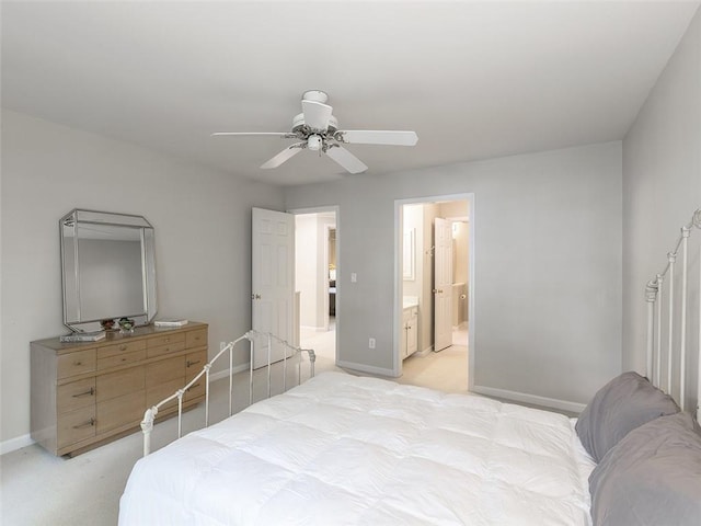 3580 Treeline Pass NE, Roswell, GA 30075 - bedroom with light carpet, ceiling fan, and connected bathroom