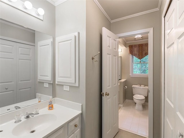 3580 Treeline Pass NE, Roswell, GA 30075 - half bath featuring ornamental molding, vanity, and tile patterned floors