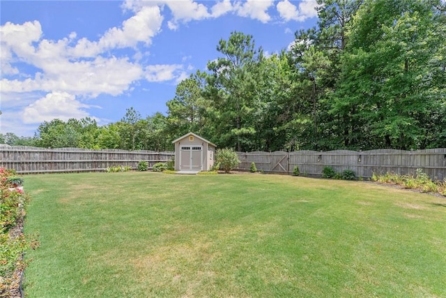 view of yard with a storage unit