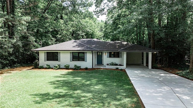 437 Valley Brook Dr NE, Atlanta, GA 30342 - single story home featuring driveway, a front yard, an attached carport, a shingled roof, and brick siding
