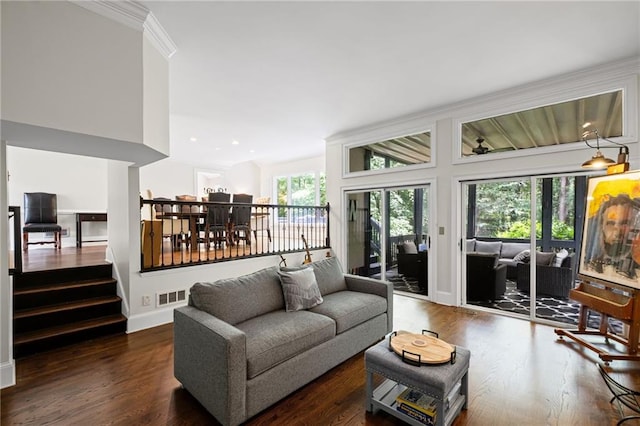 3648 Sope Creek Farm SE, Marietta, GA 30067 - living area with wood finished floors, stairway, and recessed lighting