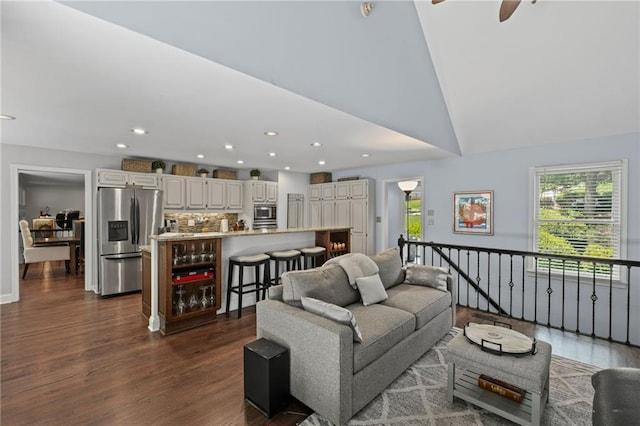 3648 Sope Creek Farm SE, Marietta, GA 30067 - living room featuring dark wood-type flooring, a ceiling fan, and recessed lighting