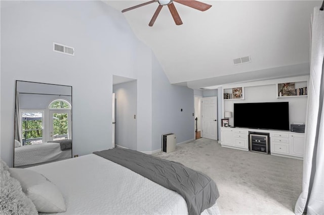 3648 Sope Creek Farm SE, Marietta, GA 30067 - bedroom with high vaulted ceiling, light colored carpet, and ceiling fan
