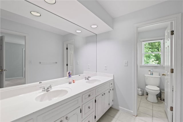 3648 Sope Creek Farm SE, Marietta, GA 30067 - full bathroom with double vanity, tile patterned flooring, and recessed lighting