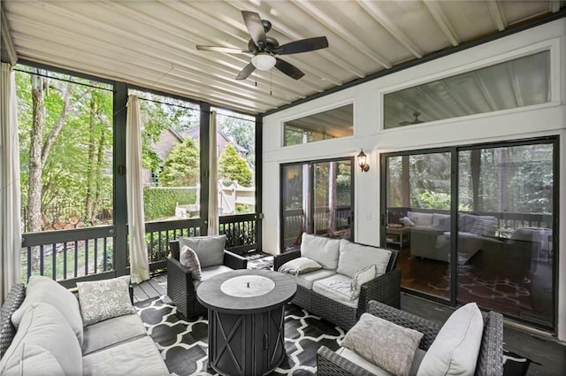 3648 Sope Creek Farm SE, Marietta, GA 30067 - sunroom with outdoor lounge area, ceiling fan, and healthy amount of natural light