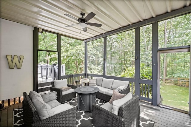 3648 Sope Creek Farm SE, Marietta, GA 30067 - sunroom featuring ceiling fan and an outdoor hangout area