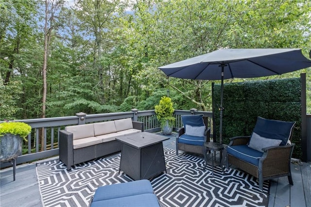 3648 Sope Creek Farm SE, Marietta, GA 30067 - deck featuring outdoor lounge area and a view of trees