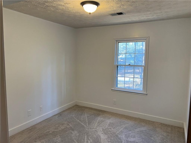 empty room featuring carpet and a textured ceiling