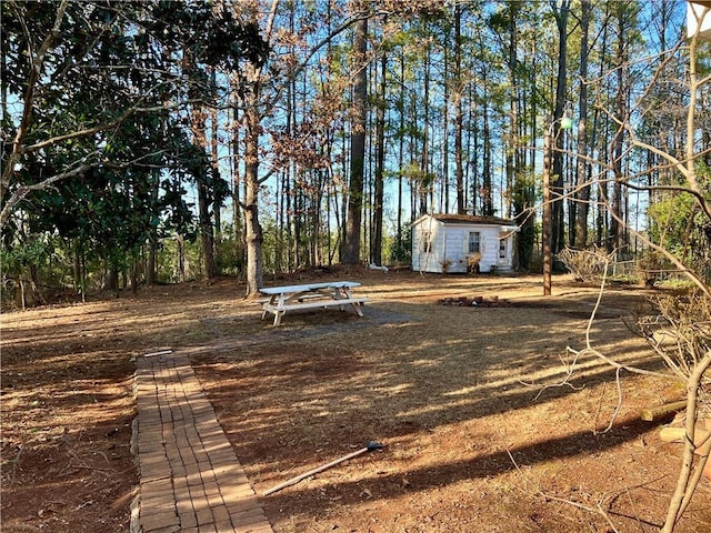 view of yard with a storage unit