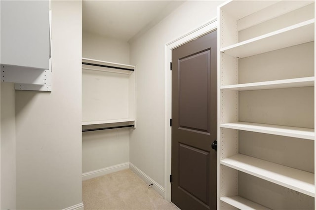 spacious closet with light colored carpet