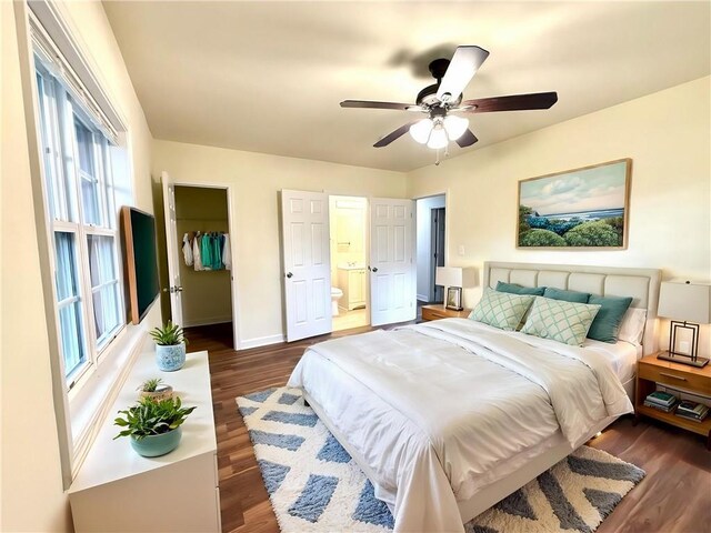 2182 Rosewood Rd, Decatur, GA 30032 - bedroom with a spacious closet, baseboards, multiple windows, and dark wood-style floors