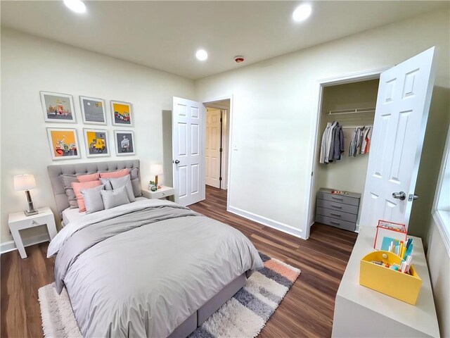 2182 Rosewood Rd, Decatur, GA 30032 - bedroom with a closet, recessed lighting, dark wood-type flooring, and baseboards