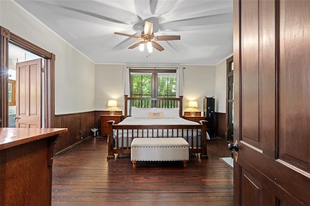 161 N Barton St, Norcross, GA 30071 - bedroom featuring dark wood-style flooring, ornamental molding, wainscoting, and wooden walls