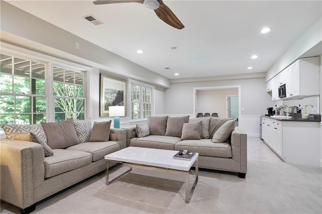 12160 Oak Hollow Way, Alpharetta, GA 30005 - living room with ceiling fan and recessed lighting
